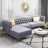 Large Gray Velvet Flared Arm Tufted Back Sofa Chaise Image - 1