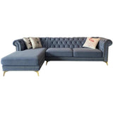 Large Gray Velvet Flared Arm Tufted Back Sofa Chaise Image - 4