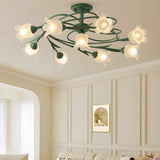 Large Green Branch Floral Semi-Flush Mount Ceiling Lamp Image - 1