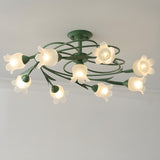 Large Green Branch Floral Semi-Flush Mount Ceiling Lamp Image - 2