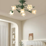 Large Green Branch Floral Semi-Flush Mount Ceiling Lamp Image - 4