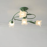 Large Green Branch Floral Semi-Flush Mount Ceiling Lamp Image - 5