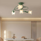 Large Green Branch Floral Semi-Flush Mount Ceiling Lamp Image - 6