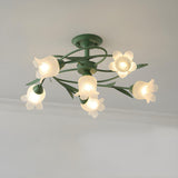 Large Green Branch Floral Semi-Flush Mount Ceiling Lamp Image - 7