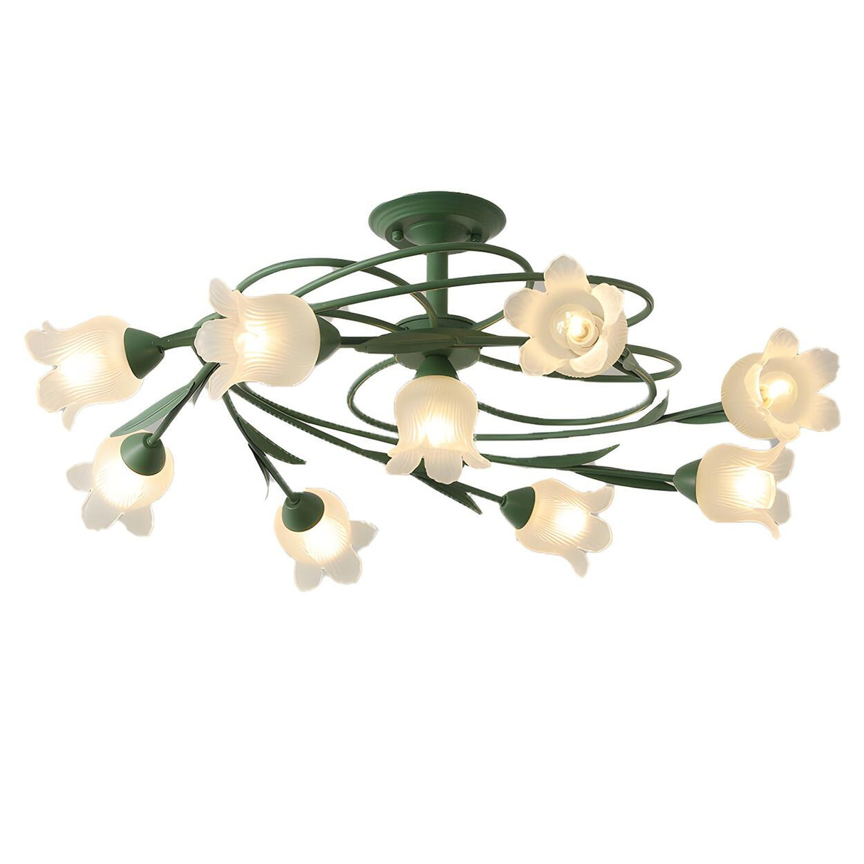 Large Green Branch Floral Semi-Flush Mount Ceiling Lamp Image - 9