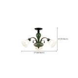 Large Green Floral Glass Semi-Flush Mount Lamp 10-Light #size