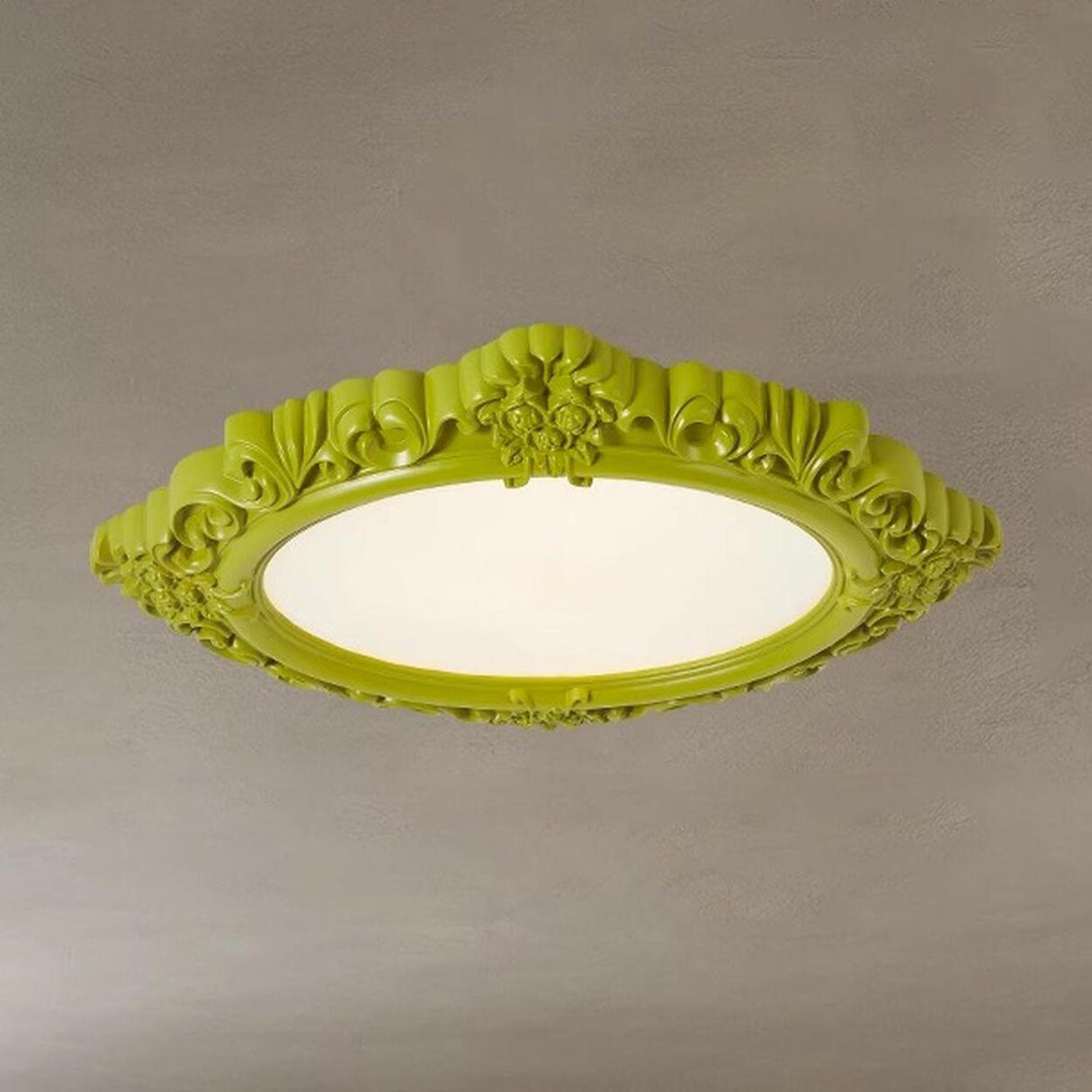 Large Green Geometric Carving Resin Flush Mount Light Image - 5