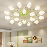 Large Green Tulip Crystal Semi-Flush Mount Ceiling Lamp Image - 11