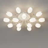 Large Green Tulip Crystal Semi-Flush Mount Ceiling Lamp Image - 13