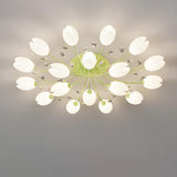 Large Green Tulip Crystal Semi-Flush Mount Ceiling Lamp Image - 17