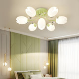 Large Green Tulip Crystal Semi-Flush Mount Ceiling Lamp Image - 7