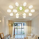 Large Green Tulip Crystal Semi-Flush Mount Ceiling Lamp Image - 9