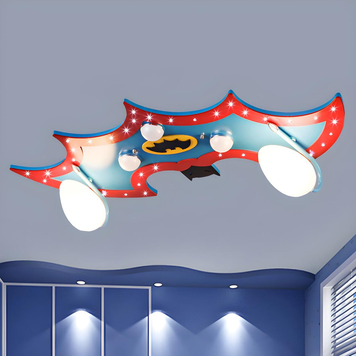 Large Kids Cartoon Bat Glass Flush Mount Light 2-Light Image - 1