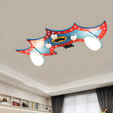 Large Kids Cartoon Bat Glass Flush Mount Light 2-Light Image - 2