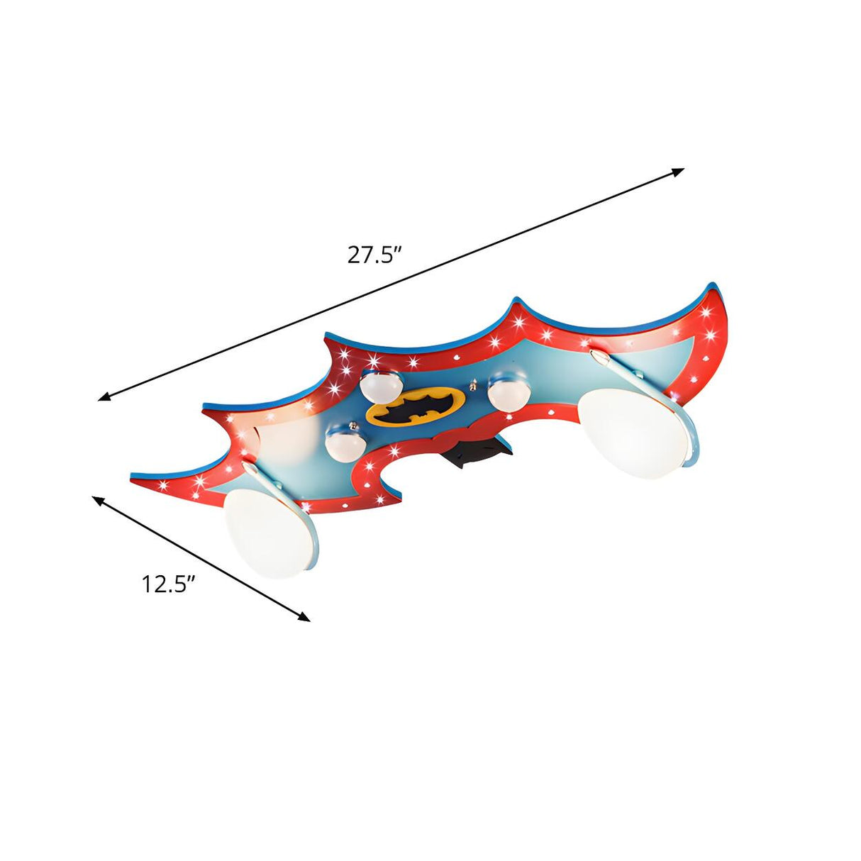 Large Kids Cartoon Bat Glass Flush Mount Light 2-Light Image - 4