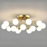 Large Multi-Globe Gold Semi-Flush Mount Light 15-Light Image - 10