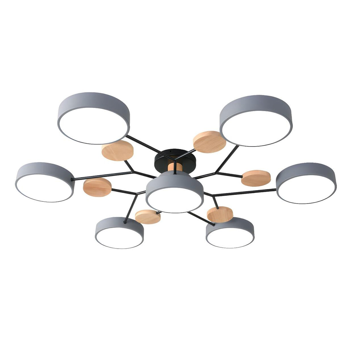 Large Multi-Head Round Semi-Flush Mount Light 7-Light Image - 7