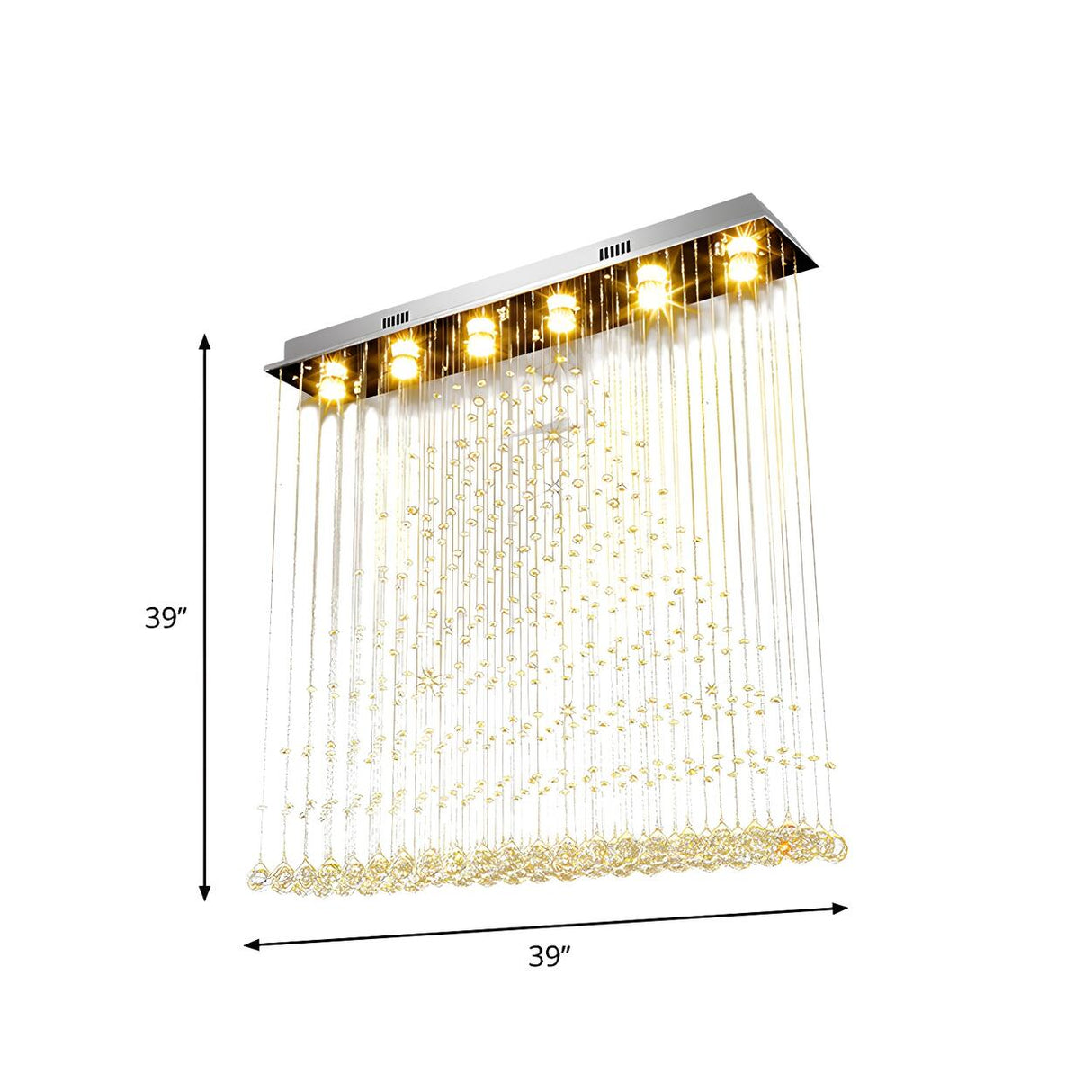 Large Nickel Crystal Bead Cascade Flush Mount Light Image - 5