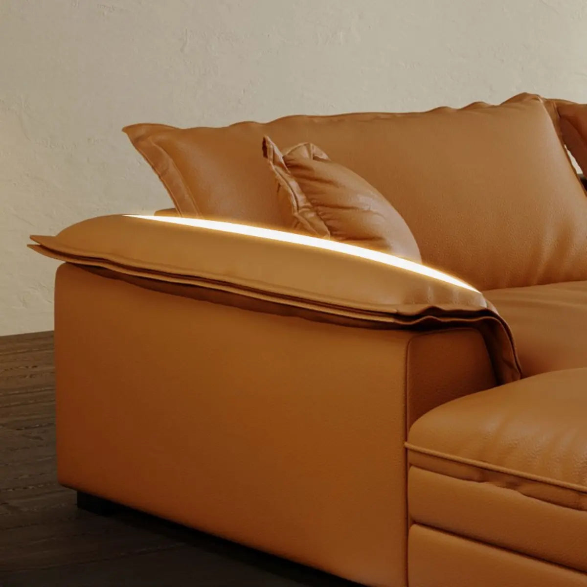 Large Orange Flared Arm Cushion Back Left Sofa Chaise Image - 10