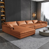 Large Orange Flared Arm Cushion Back Left Sofa Chaise Image - 2