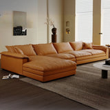 Large Orange Flared Arm Cushion Back Left Sofa Chaise Image - 4