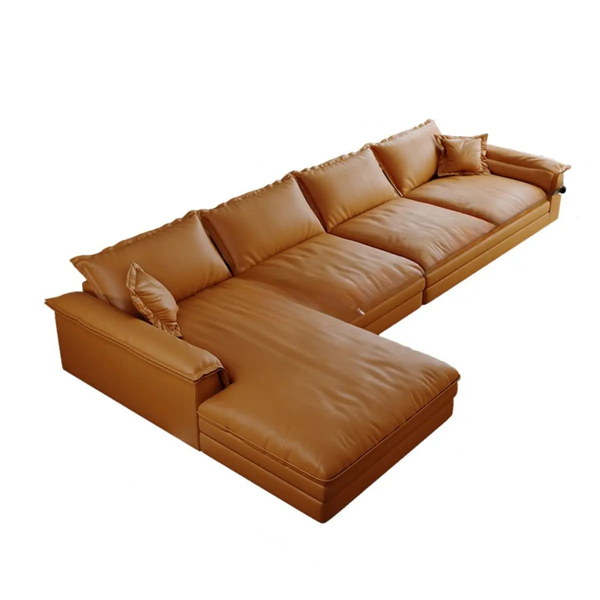 Large Orange Flared Arm Cushion Back Left Sofa Chaise Image - 5