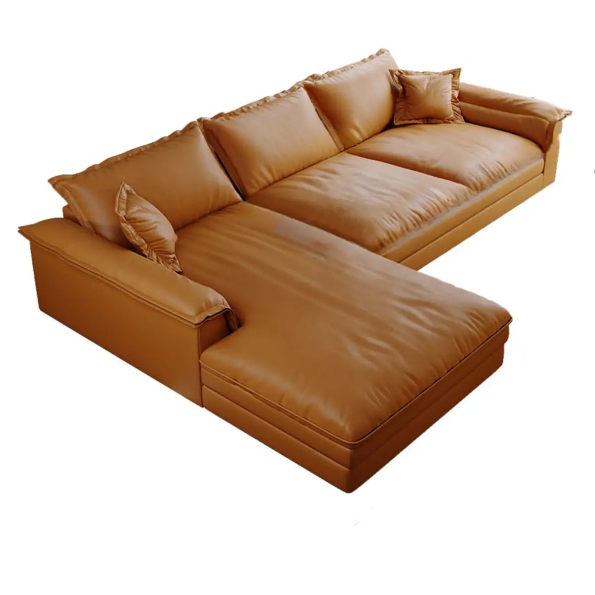 Large Orange Flared Arm Cushion Back Left Sofa Chaise Image - 6