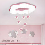 Large Pink Cloud Hanging Star LED Flush Mount Light Image - 1