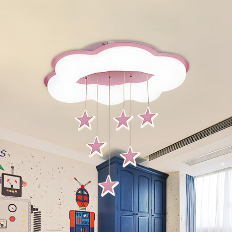 Large Pink Cloud Hanging Star LED Flush Mount Light Image - 2