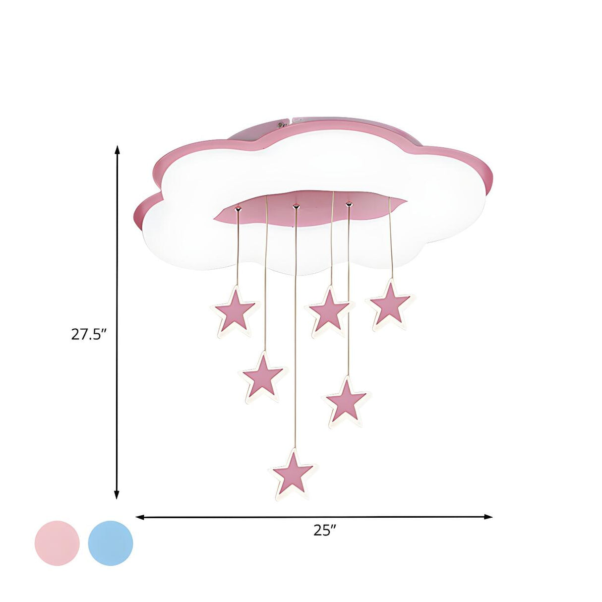 Large Pink Cloud Hanging Star LED Flush Mount Light Image - 4