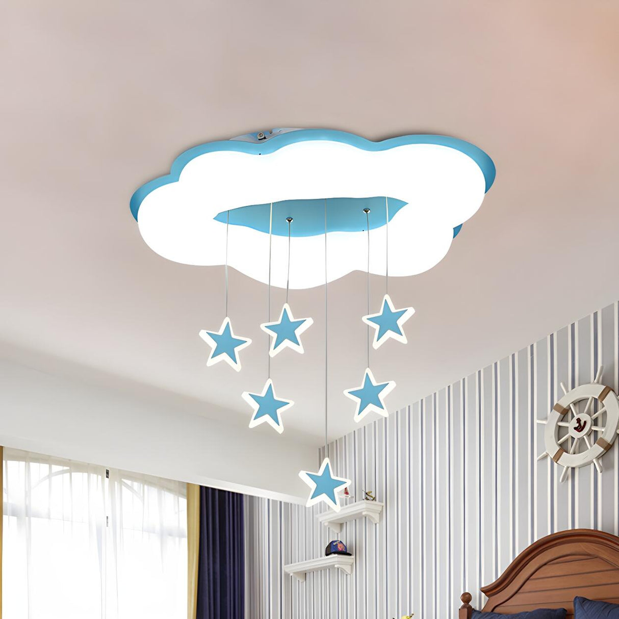 Large Pink Cloud Hanging Star LED Flush Mount Light Image - 7