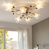 Large Romantic Flower Crystal Semi-Flush Mount Light Image - 4