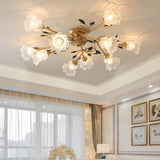 Large Romantic Flower Crystal Semi-Flush Mount Light Image - 8