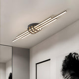 Large Slim Three Black Linear LED Flush Mount Light Image - 2