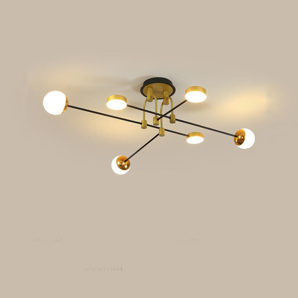 Large Sputnik Gold Semi-Flush Mount Light Living Room Image - 3