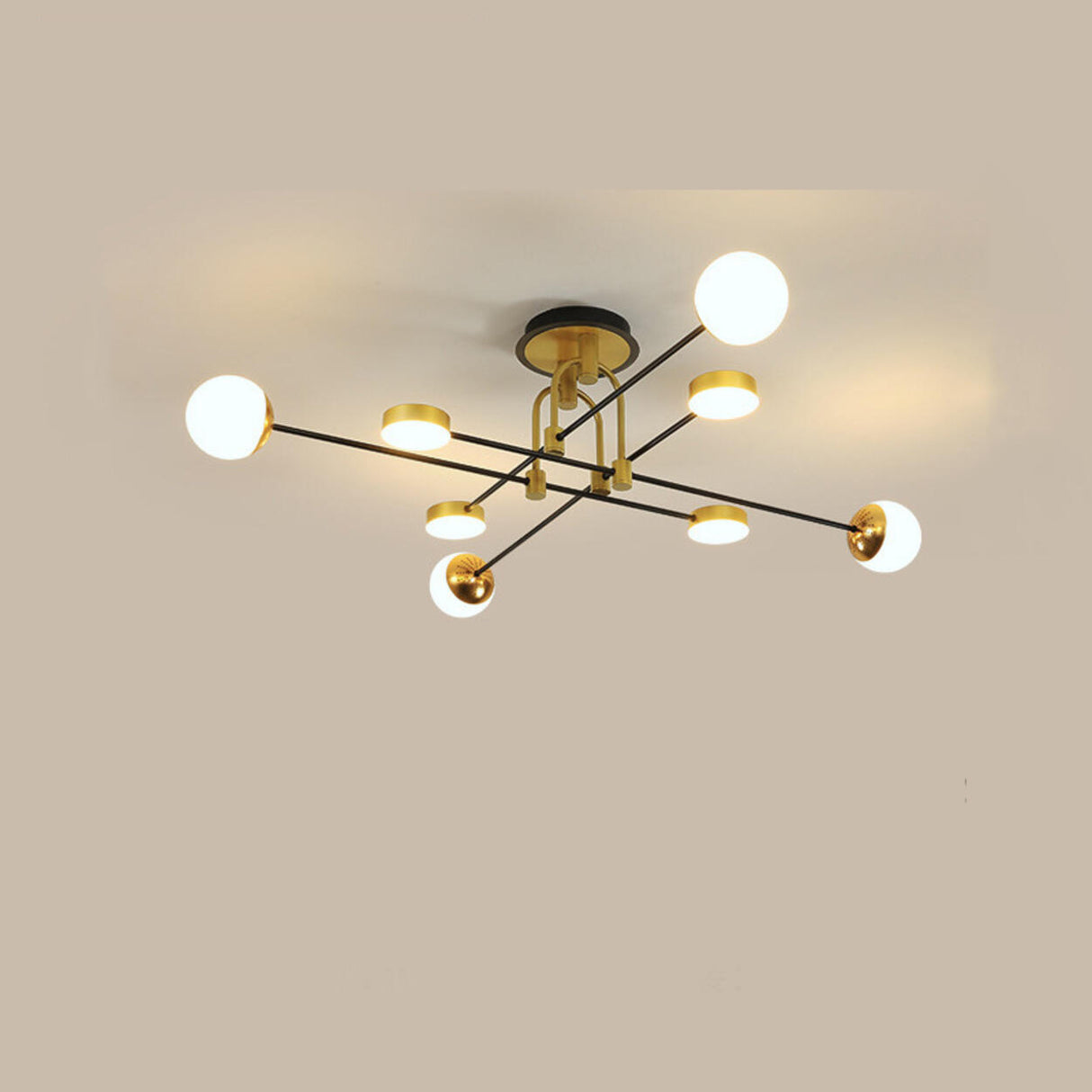 Large Sputnik Gold Semi-Flush Mount Light Living Room Image - 5