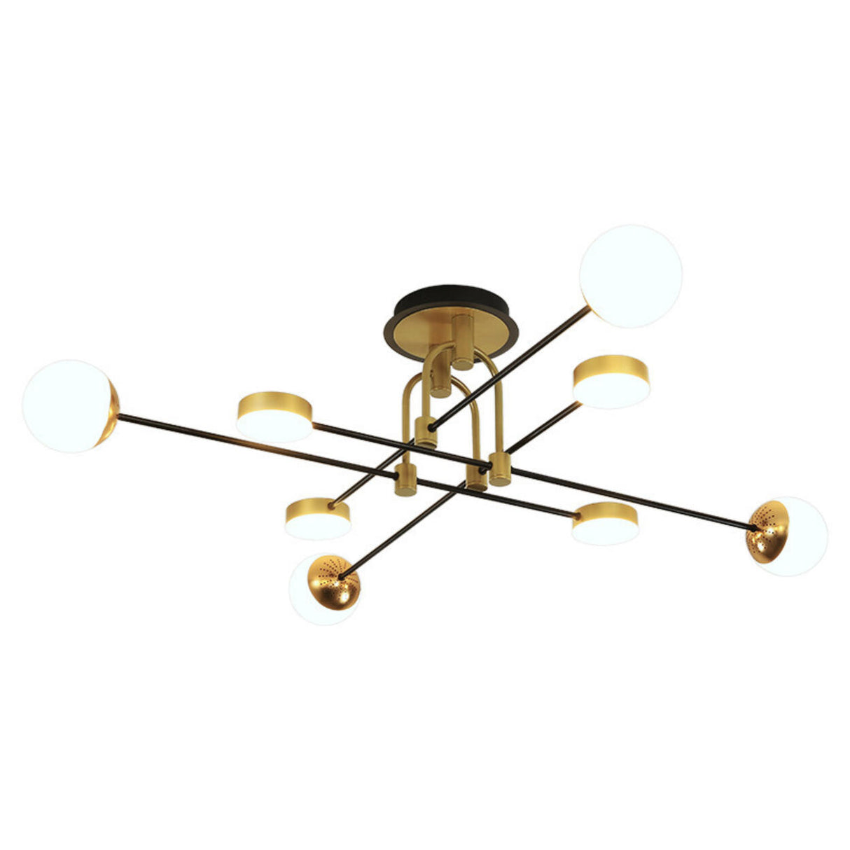 Large Sputnik Gold Semi-Flush Mount Light Living Room Image - 8