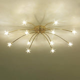 Large Starburst Gold Flush Mount Light Living Room Image - 10