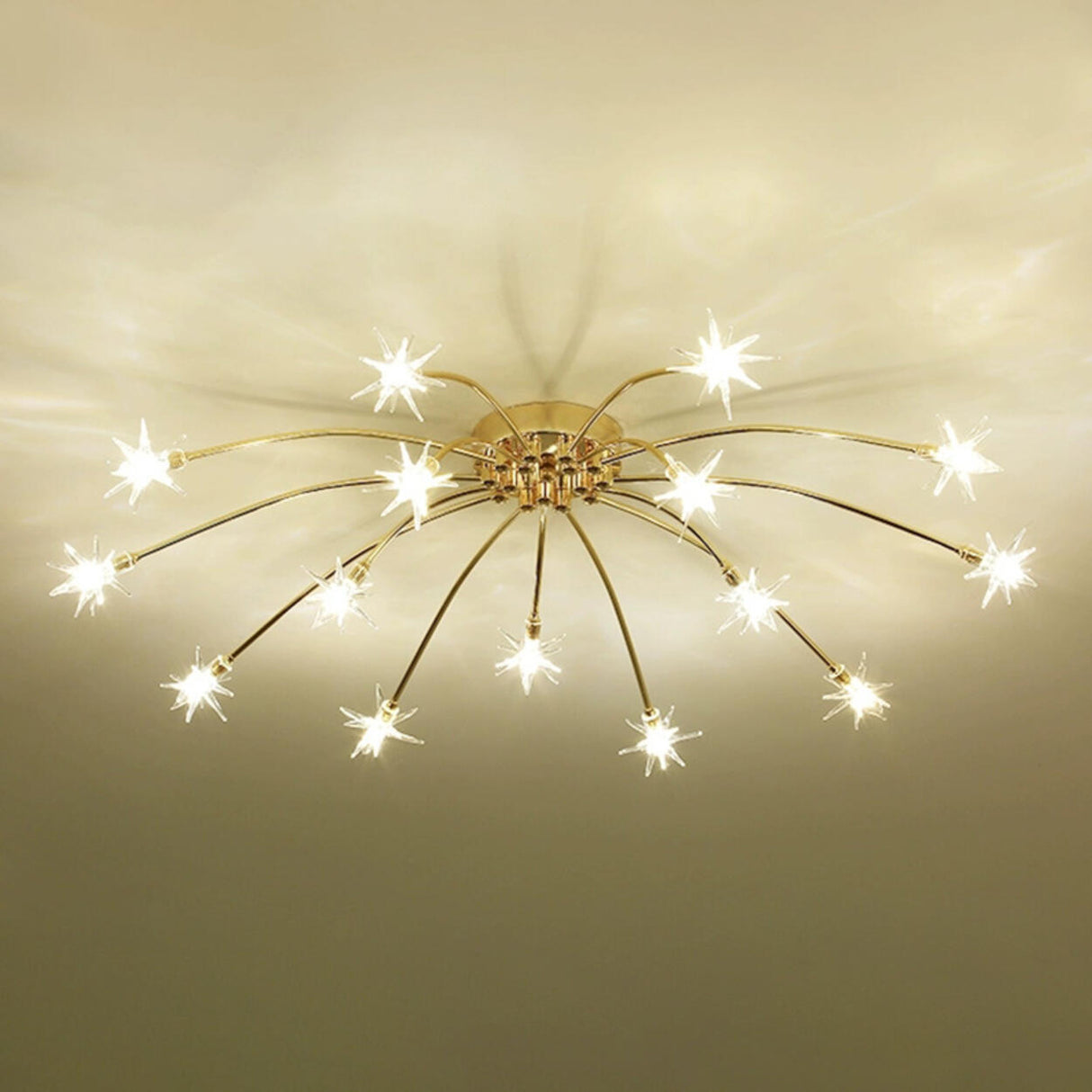 Large Starburst Gold Flush Mount Light Living Room Image - 11