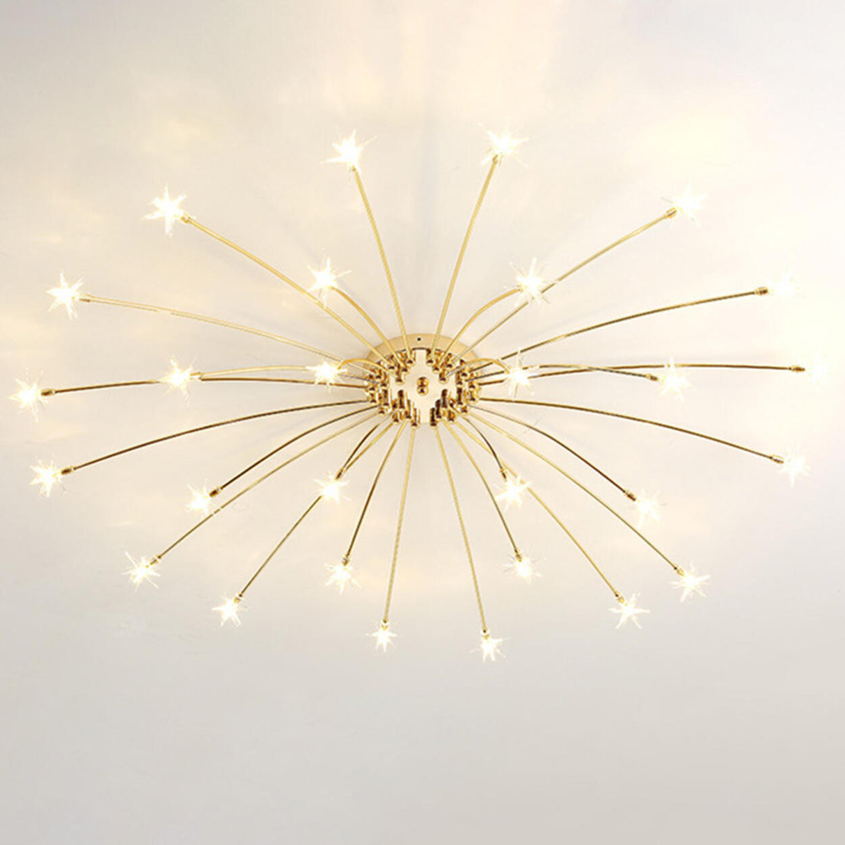 Large Starburst Gold Flush Mount Light Living Room Image - 18