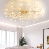 Large Starburst Gold Flush Mount Light Living Room Image - 7