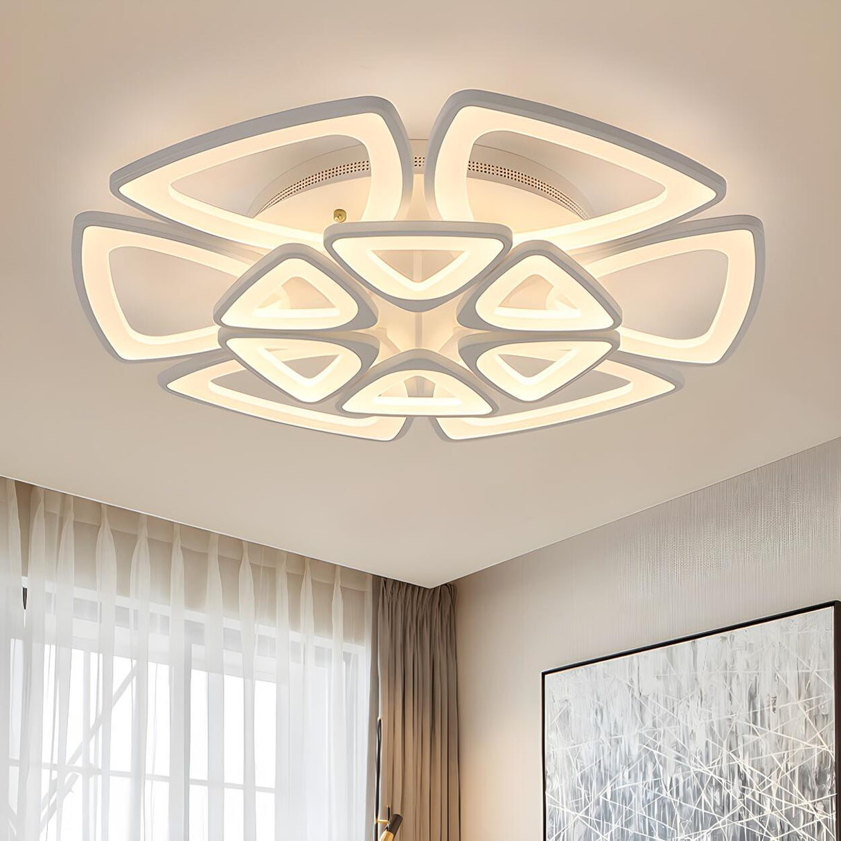 Large Triangle Flower LED Semi-Flush Mount Ceiling Lamp Image - 10