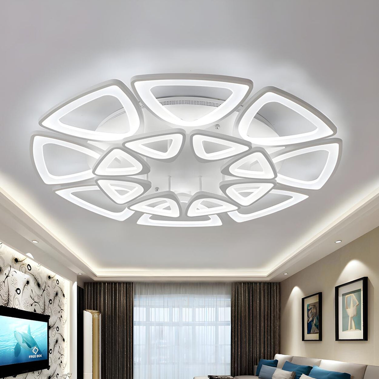 Large Triangle Flower LED Semi-Flush Mount Ceiling Lamp Image - 19