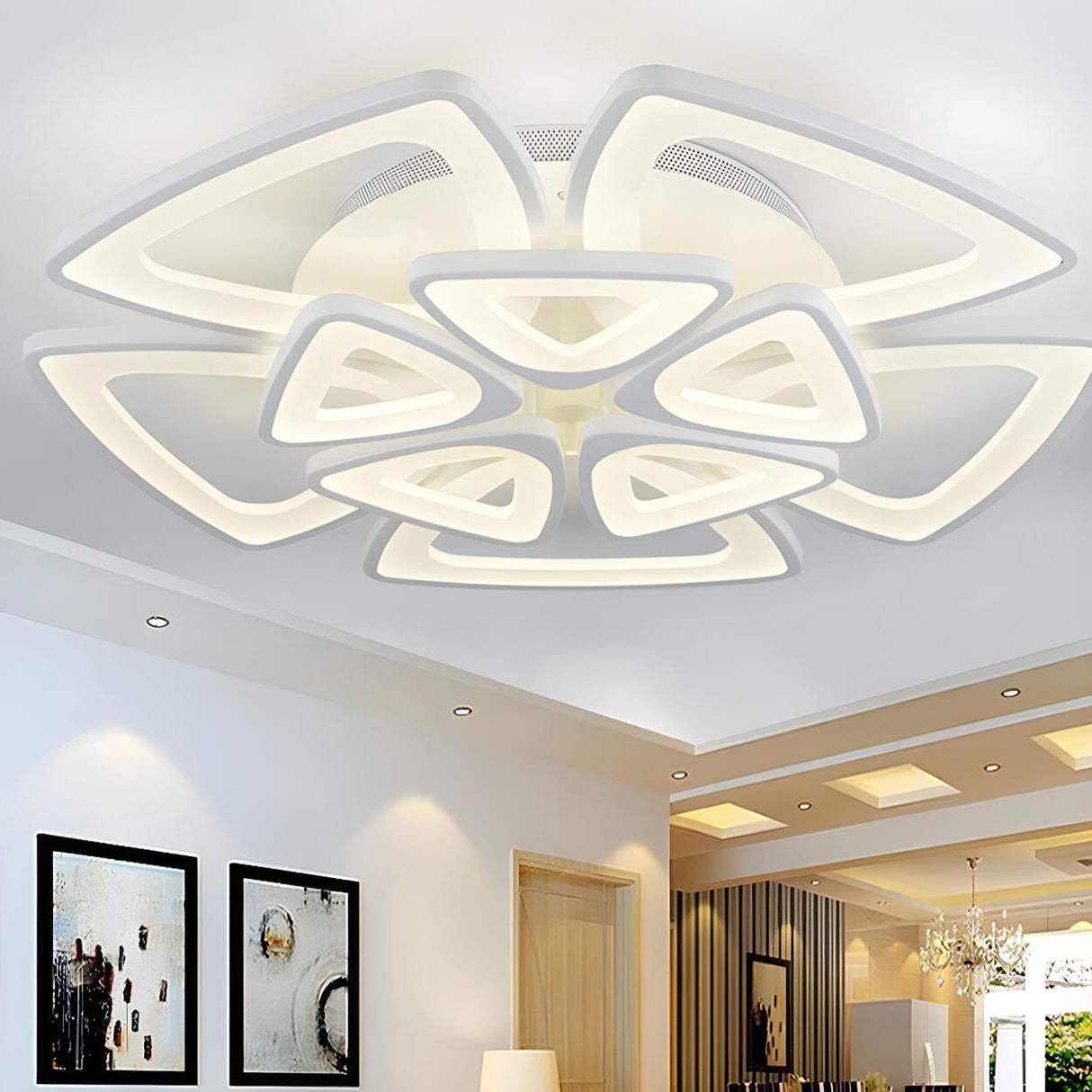 Large Triangle Flower LED Semi-Flush Mount Ceiling Lamp Image - 2