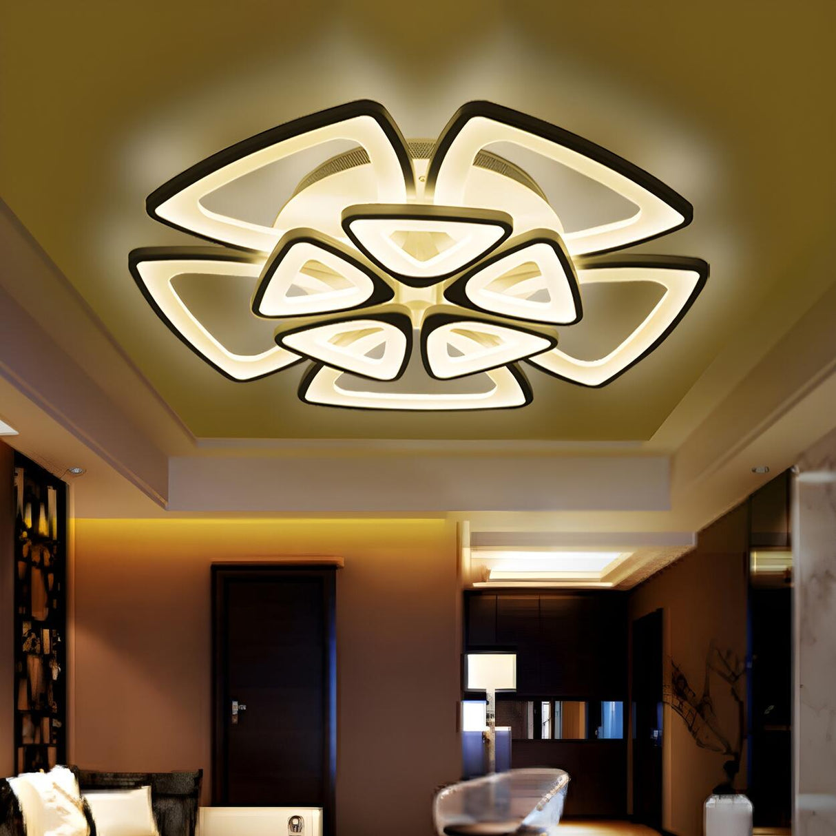 Large Triangle Flower LED Semi-Flush Mount Ceiling Lamp Image - 3