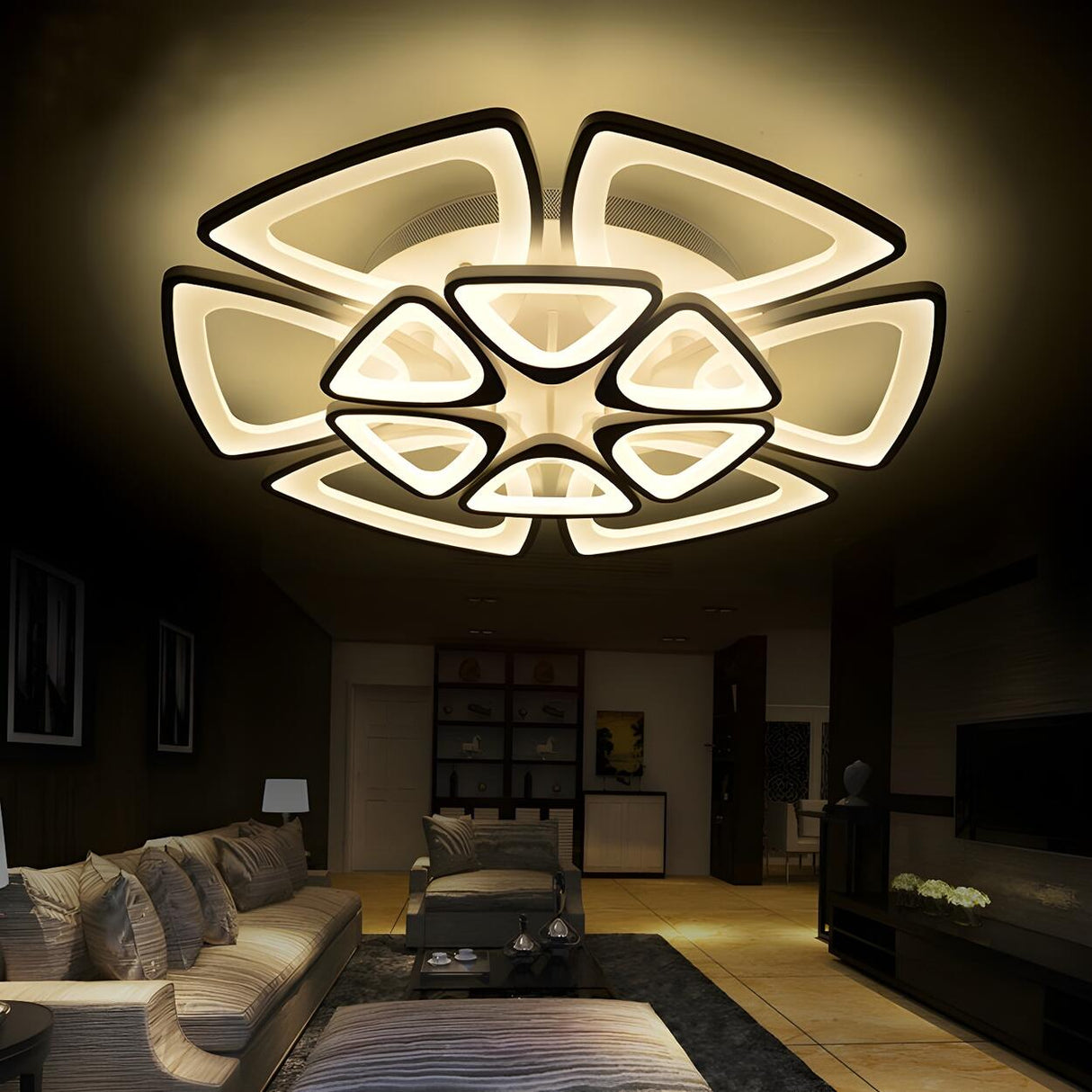 Large Triangle Flower LED Semi-Flush Mount Ceiling Lamp Image - 9