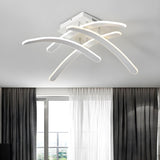 Large White Arc Crossed LED Semi-Flush Mount Light Image - 3