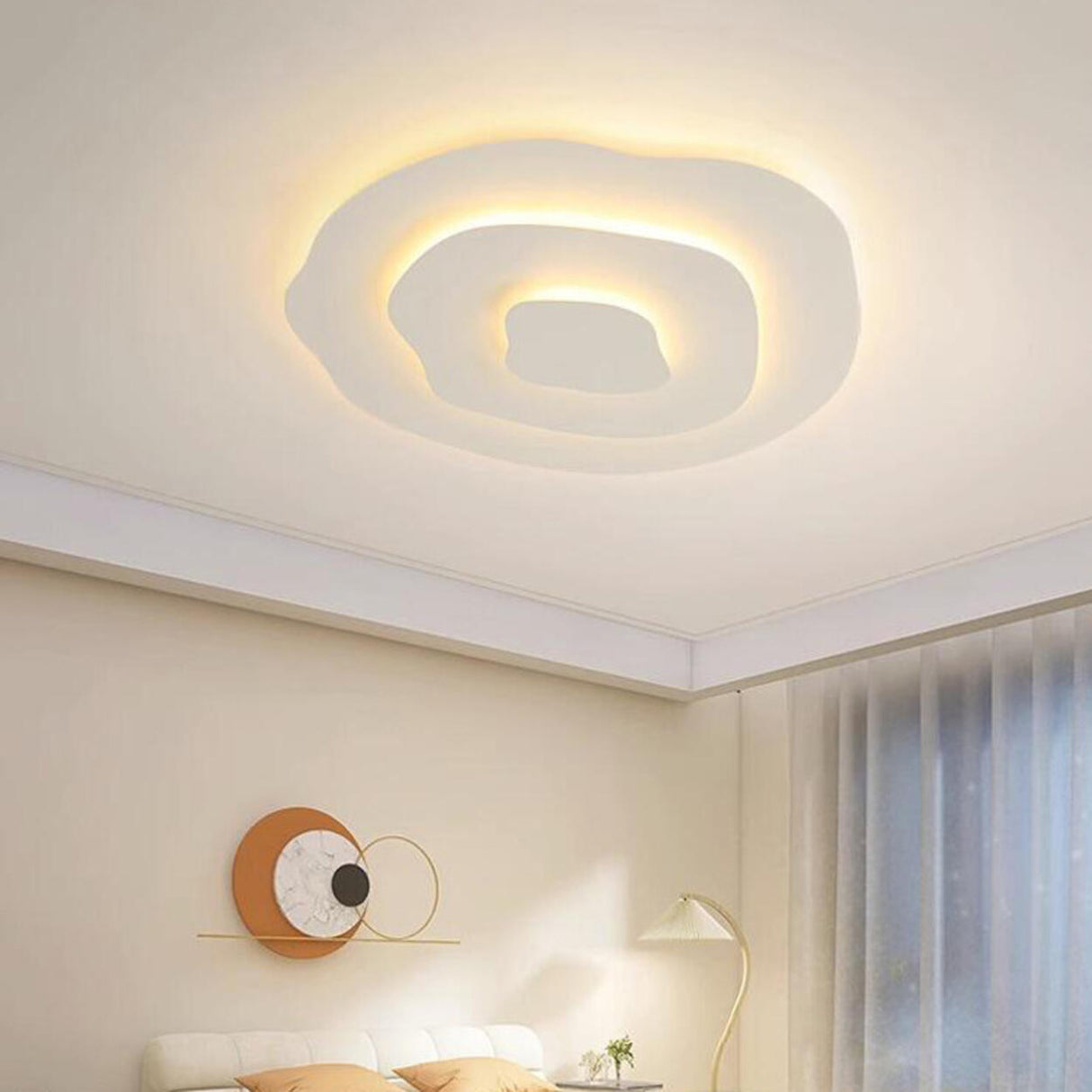 Large White Circle Twisted Ring LED Flush Mount Light Image - 2