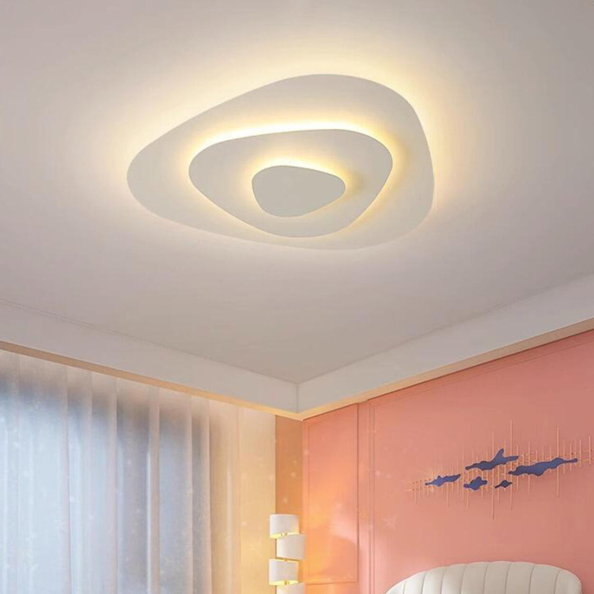 Large White Circle Twisted Ring LED Flush Mount Light Image - 3