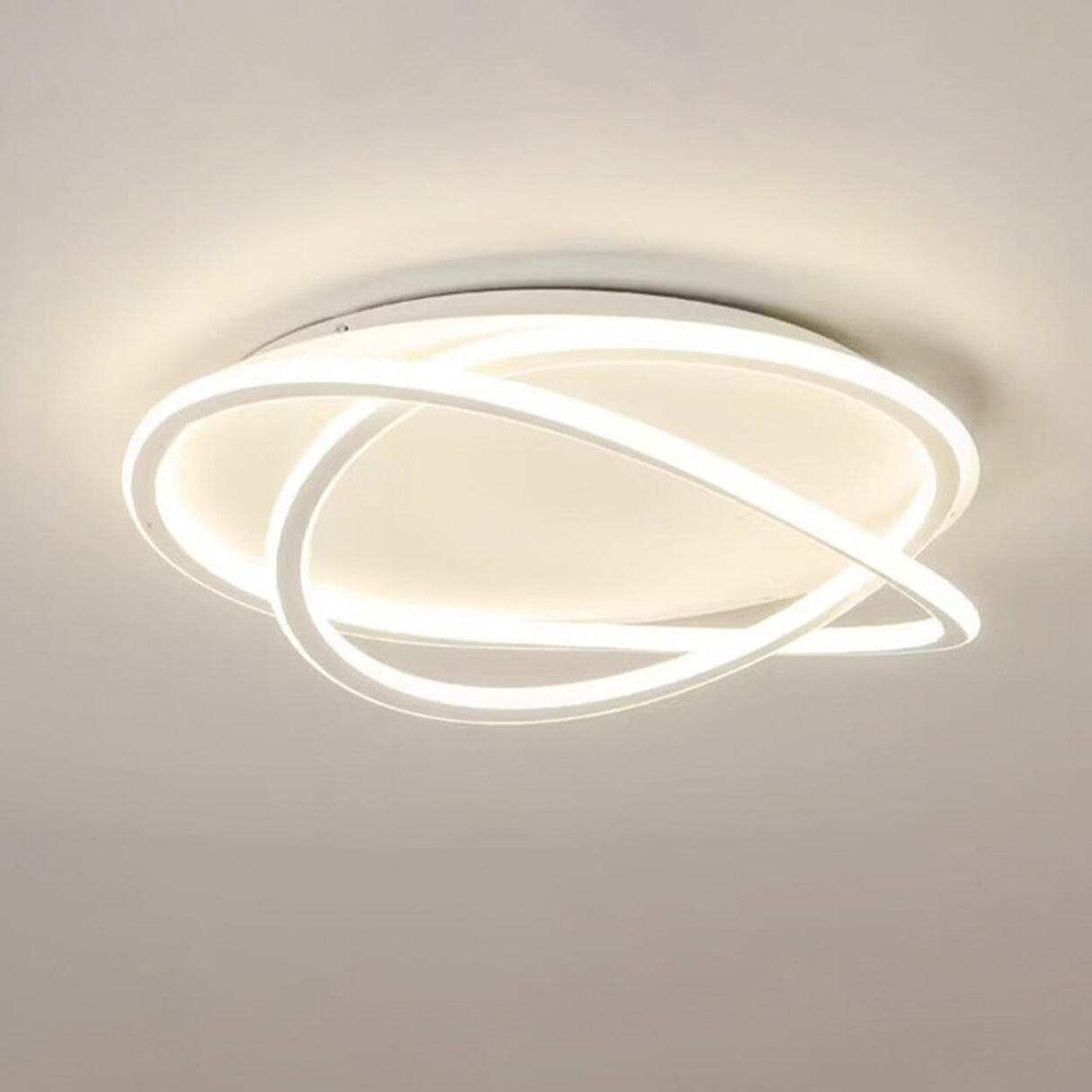 Large White Circle Twisted Ring LED Flush Mount Light Image - 8